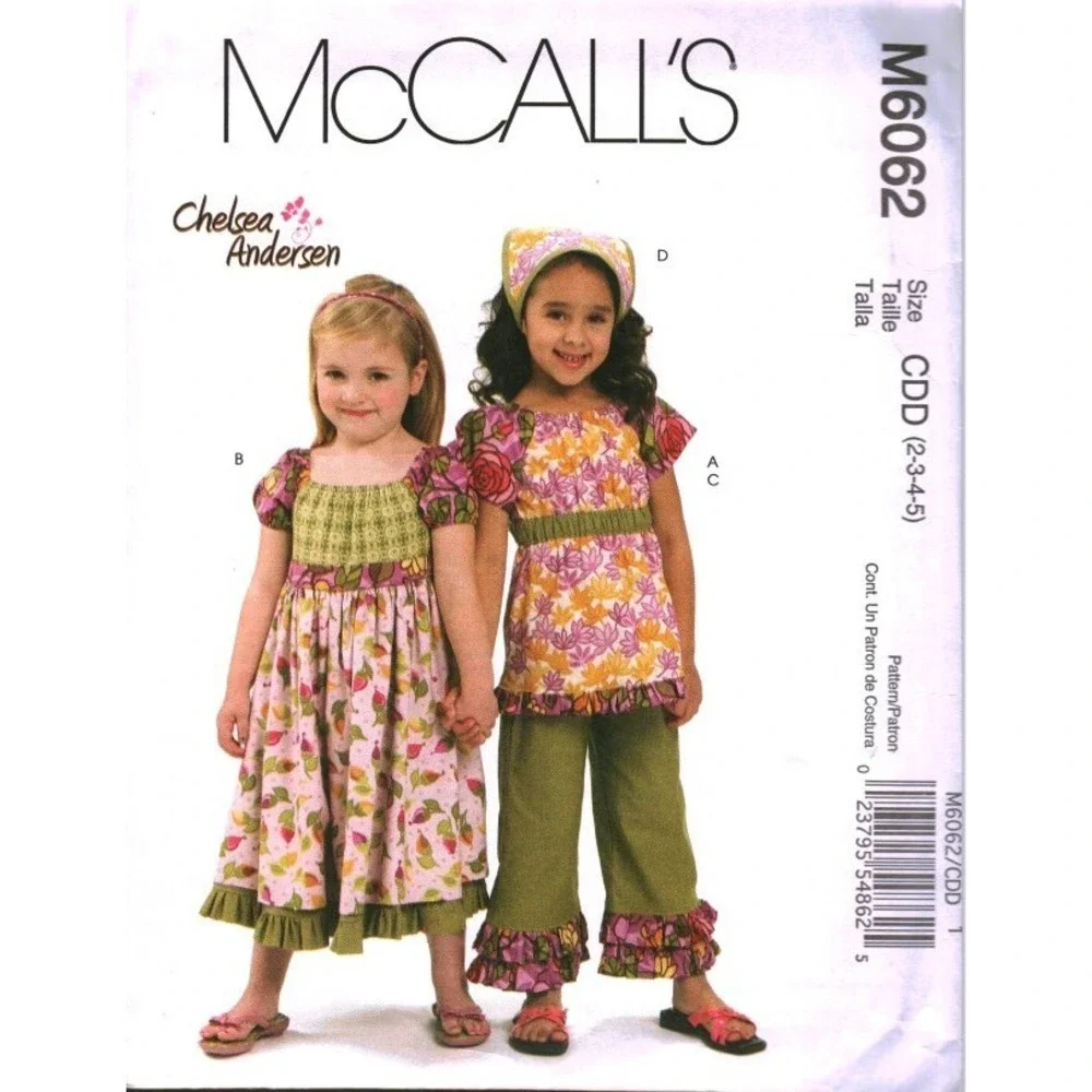 McCall's M6062 Children Girls Dress Top Capri Pants Kerchief Pattern Size 2-5